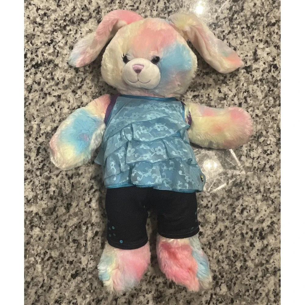 Build a Bear Plush Watercolor‎ Bunny Tie Dye Rabbit Pastel Pink Multicolor 17